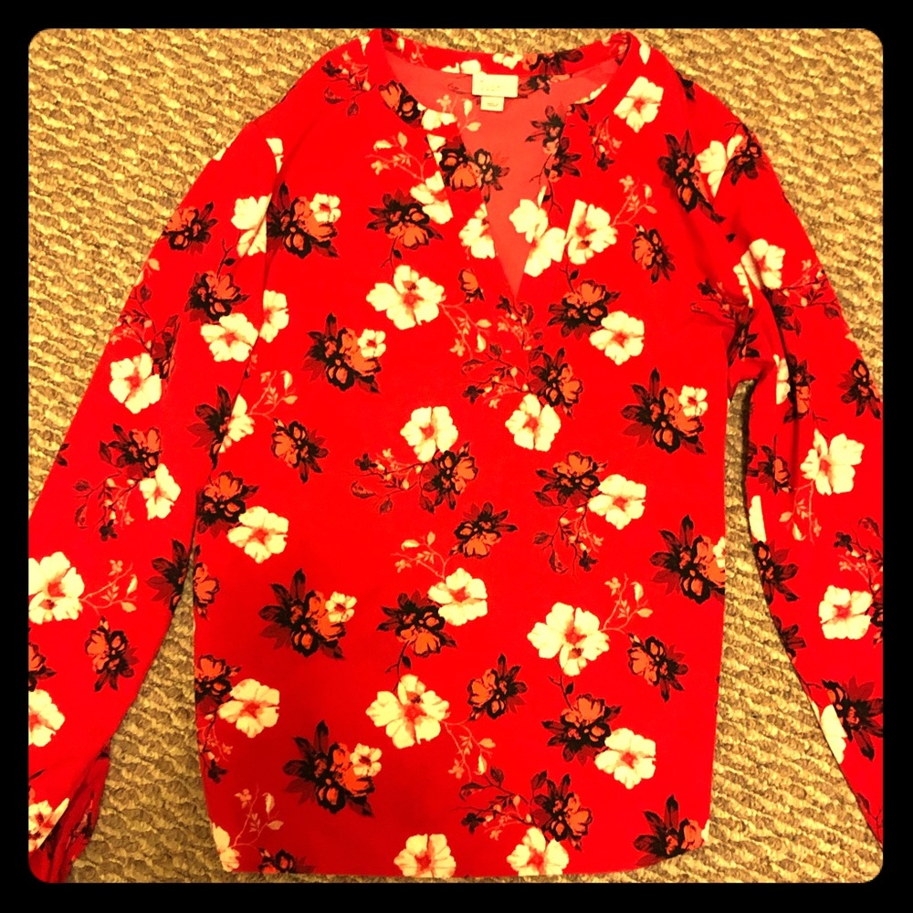 Red floral LS blouse